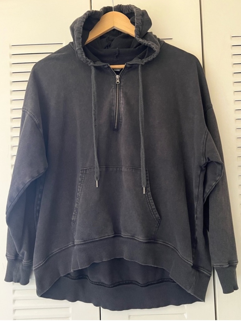 aerie Washed Black Half-Zip Hoodie Sweater